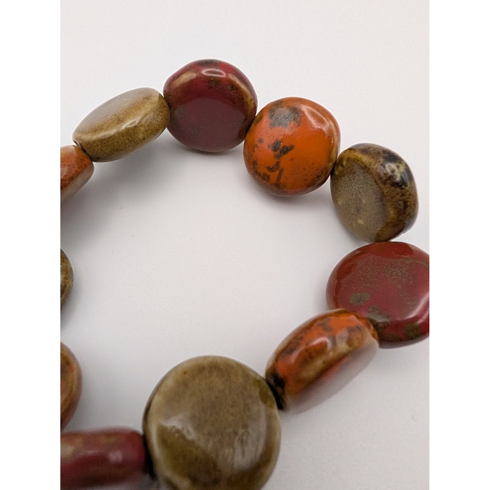 Chunky Bead Bracelet‎ Earth Tones Red Brown Statement Fashion Jewelry
